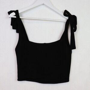 AMARYLLIS Black Tie Shoulder Square Neck Crop Top XL